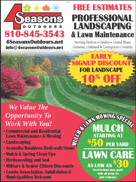 lawn mowing service in Grand Blanc, Linden and Fenton offers special discounts